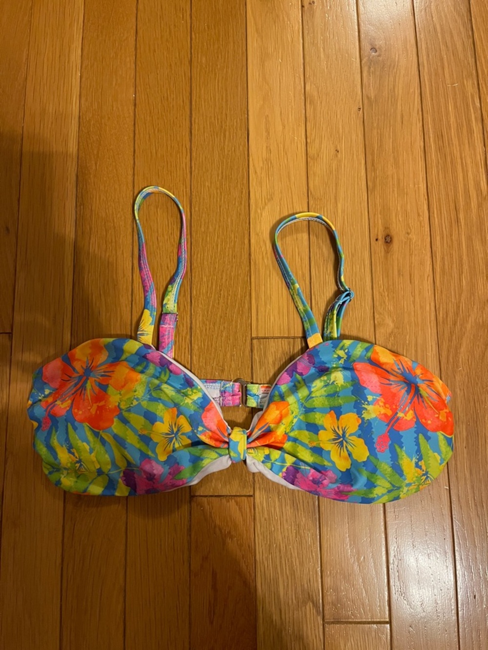 Tropical hibiscus print colourful bikini top